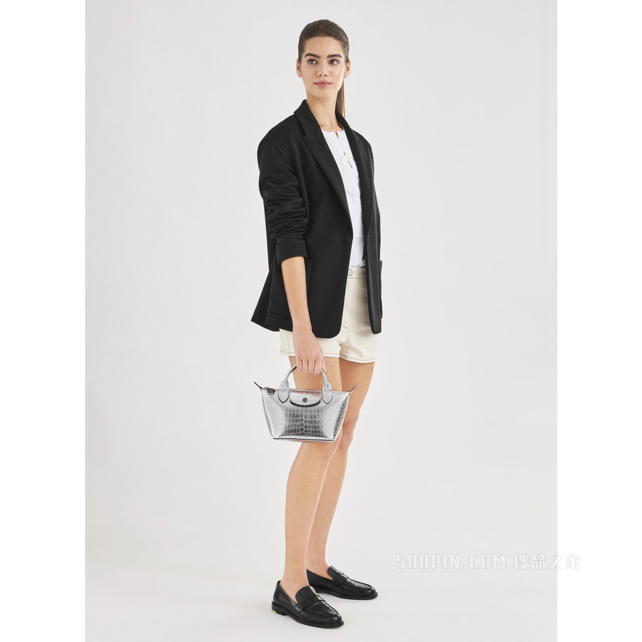 Le Pliage Cuir Croco 手提包特小号 - 灰色