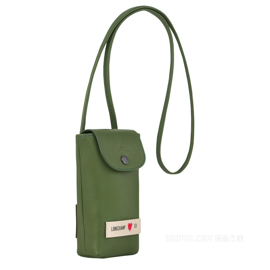 Longchamp x EU 皮革饰边手机壳 - 绿色
