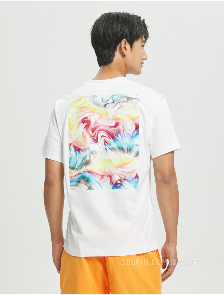 【彩虹系列】Calvin Klein 22春夏男士纯棉绚丽彩纹印花短袖T恤J321589