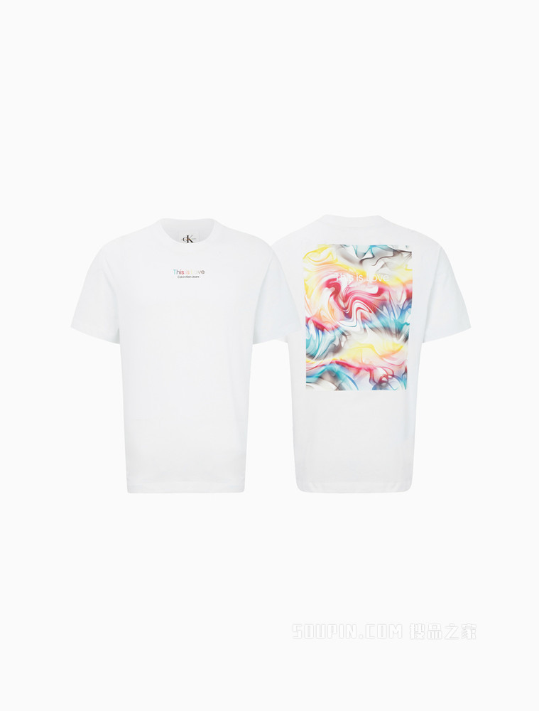 【彩虹系列】Calvin Klein 22春夏男士纯棉绚丽彩纹印花短袖T恤J321589