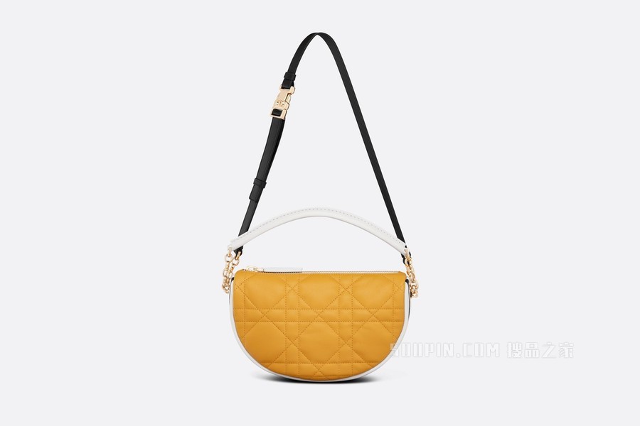 小号 Dior Vibe Hobo 手袋 芥末黄色羊皮革超大藤格纹