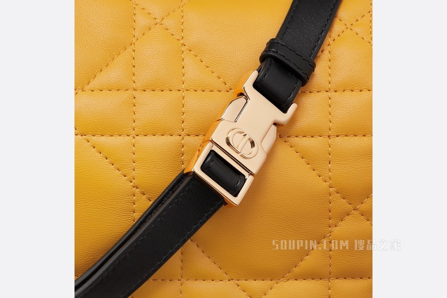 小号 Dior Vibe Hobo 手袋 芥末黄色羊皮革超大藤格纹