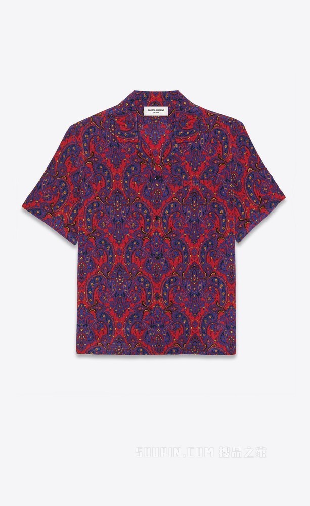 复古佩斯利双绉鲨鱼领衬衫