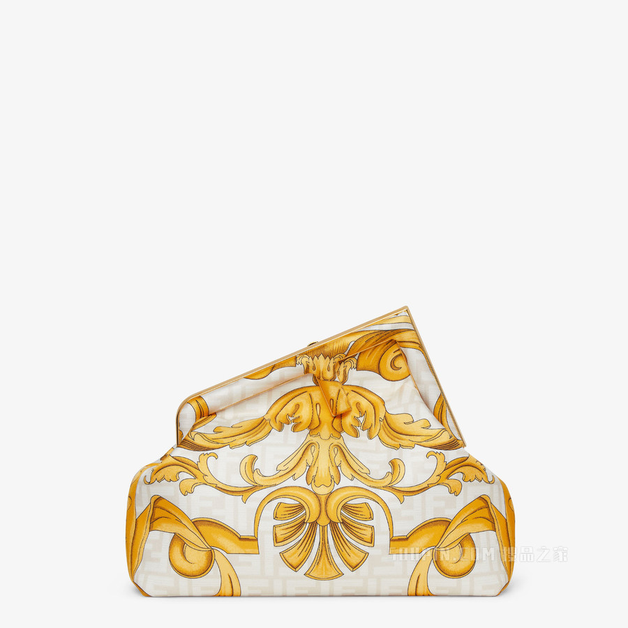 Fendi First中号手袋 Fendace白色印花桑蚕丝手袋