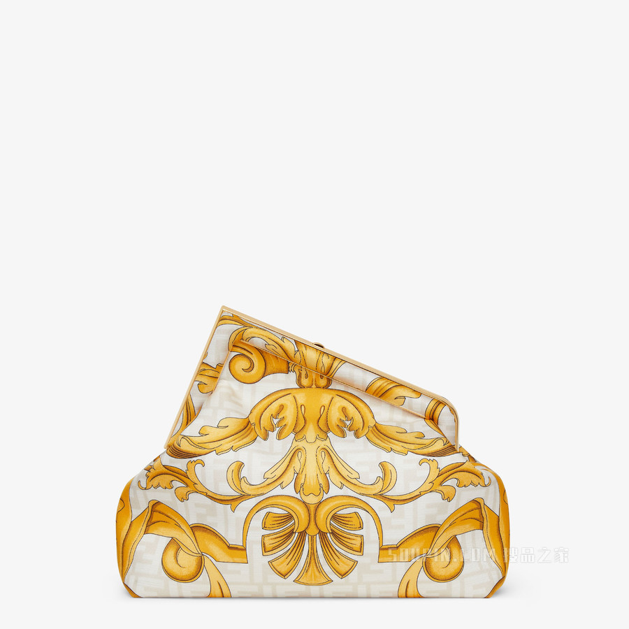 Fendi First中号手袋 Fendace白色印花桑蚕丝手袋