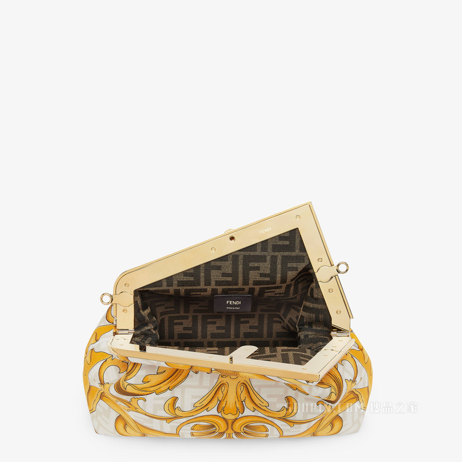 Fendi First中号手袋 Fendace白色印花桑蚕丝手袋