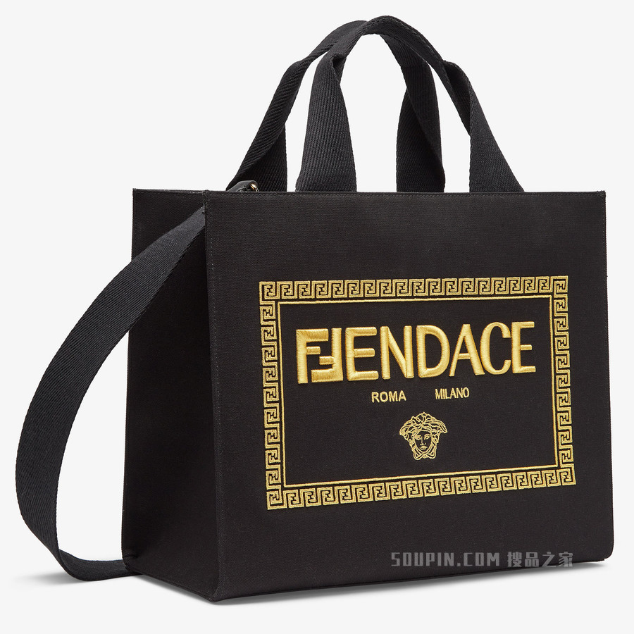 小号购物袋 刺绣黑色帆布Fendace徽标手提袋