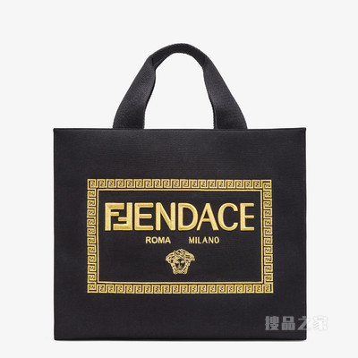 手提袋 刺绣黑色帆布Fendace徽标手袋