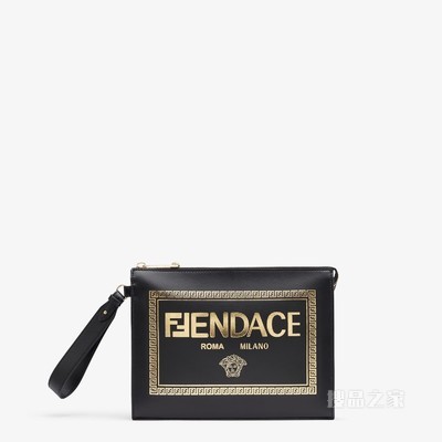 扁平手拿包 印花黑色皮革Fendace徽标手拿包