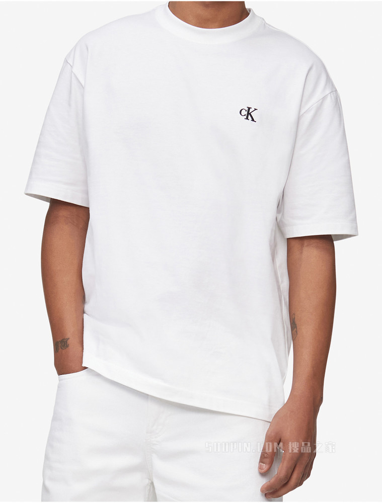 Calvin Klein 22春夏新款男士休闲纯棉圆领刺绣LOGO短袖T恤40HM229