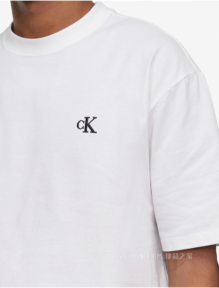 Calvin Klein 22春夏新款男士休闲纯棉圆领刺绣LOGO短袖T恤40HM229