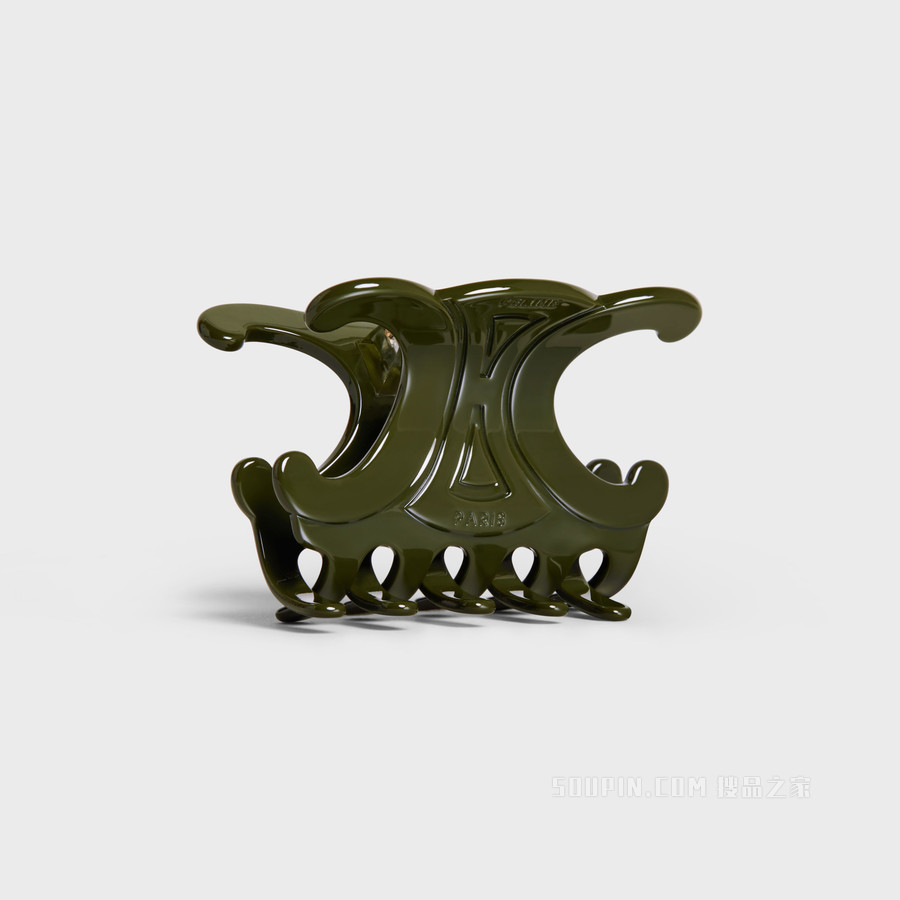 CELINE TRIOMPHE大号卡其色醋酯纤维和铁合金发夹 23806