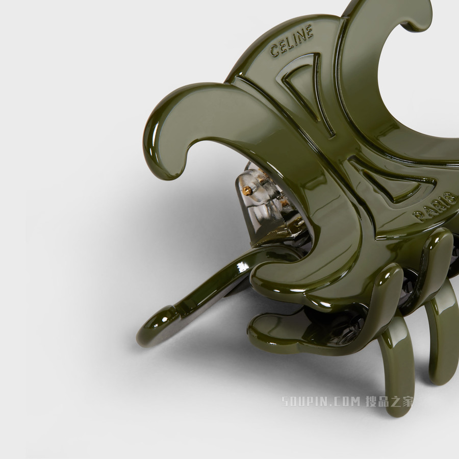 CELINE TRIOMPHE大号卡其色醋酯纤维和铁合金发夹 23806