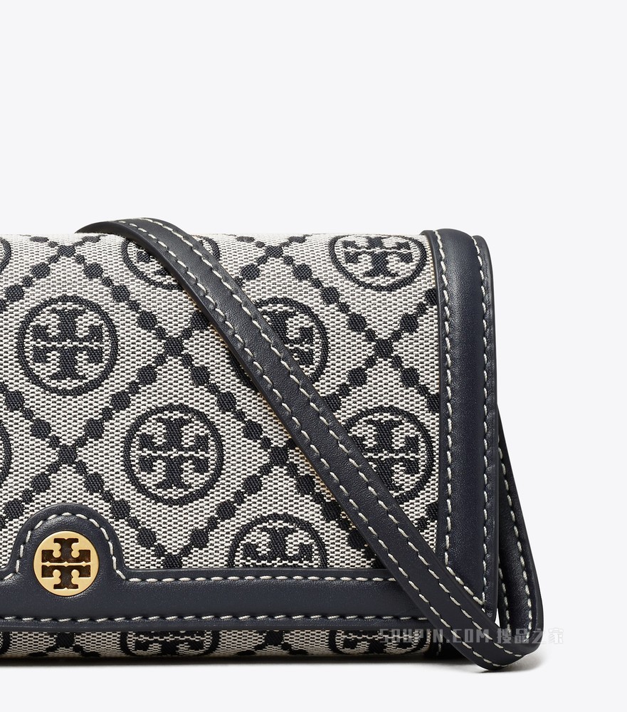 T Monogram 提花斜挎钱夹 Tory 海军蓝