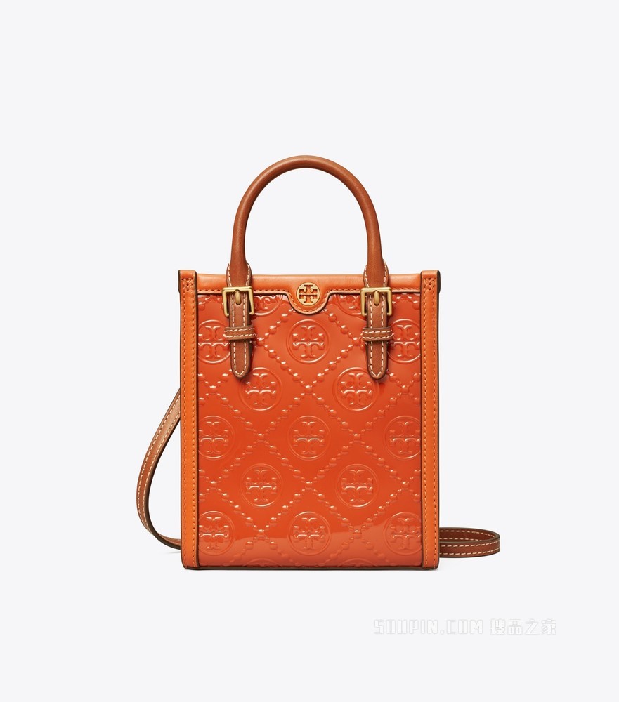 T Monogram 迷你压花漆皮托特包 春日红