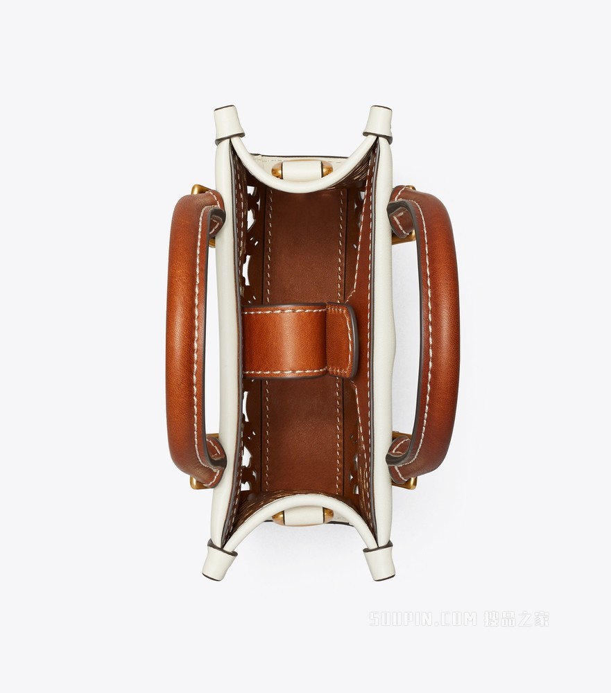 T Monogram 迷你激光切割皮革托特包 象牙白