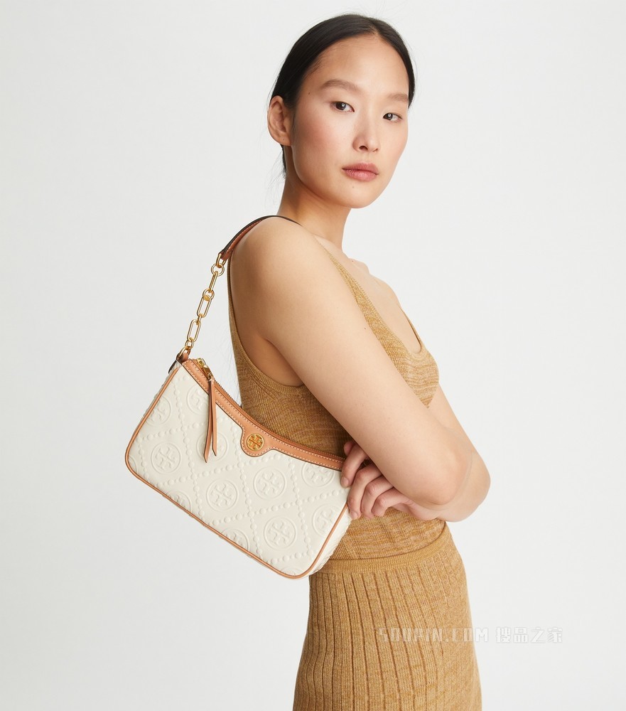 T Monogram Studio 压花漆皮手袋 石白色