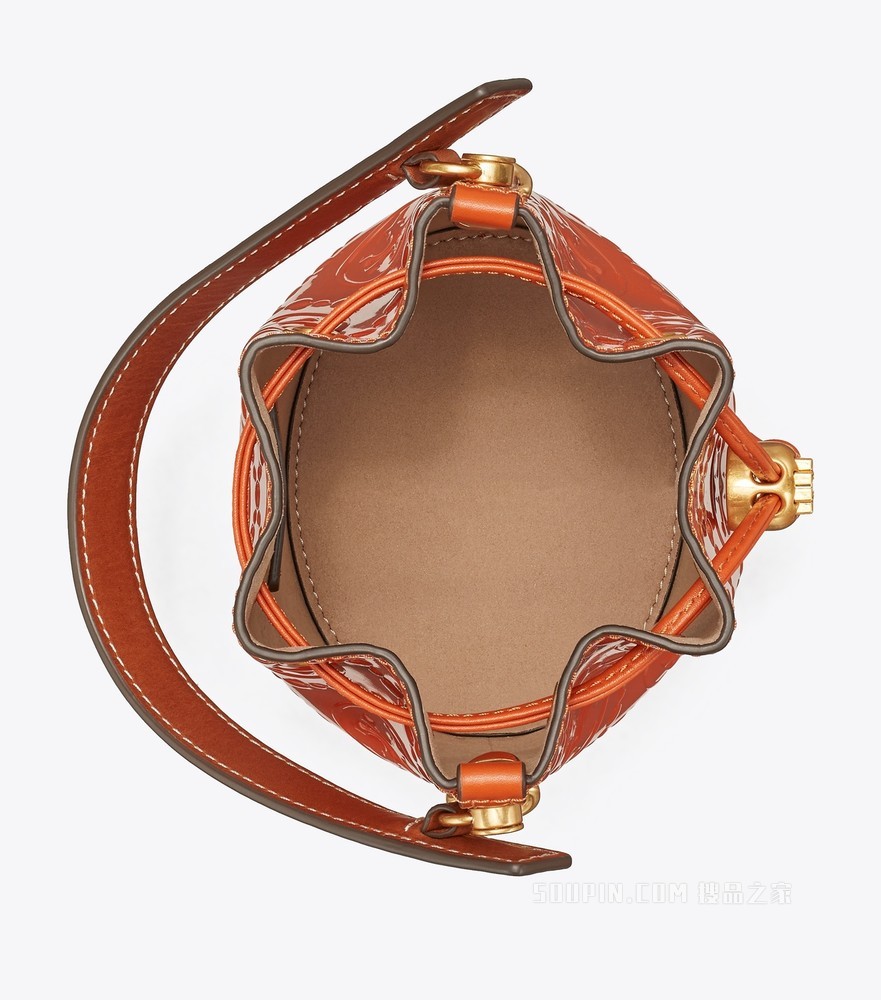T Monogram 迷你压花漆皮水桶包 春日红