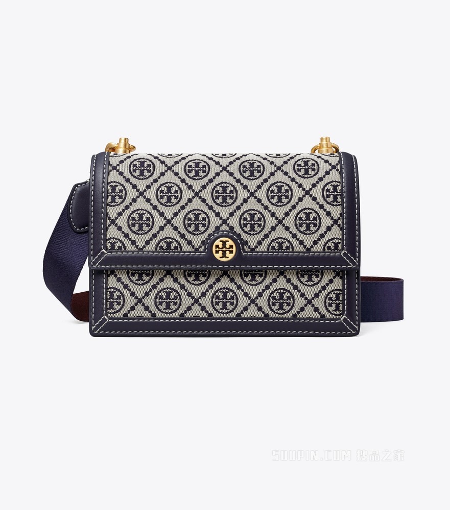 T Monogram 小号提花肩背包 Tory 海军蓝