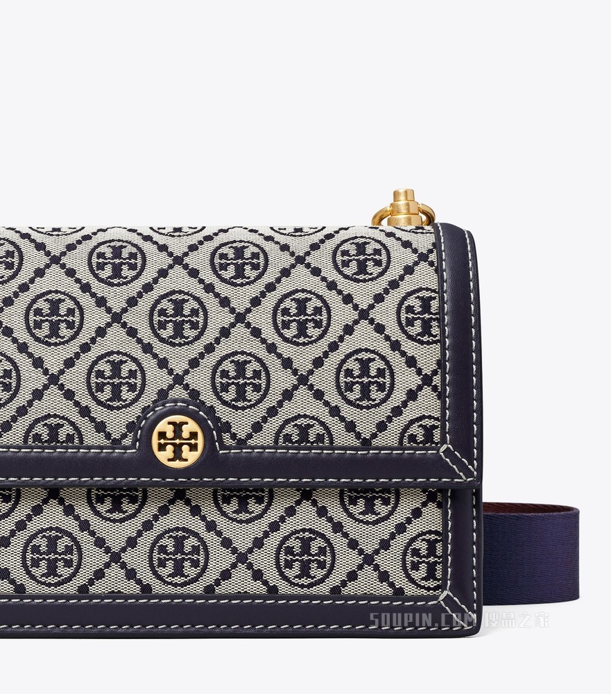 T Monogram 小号提花肩背包 Tory 海军蓝