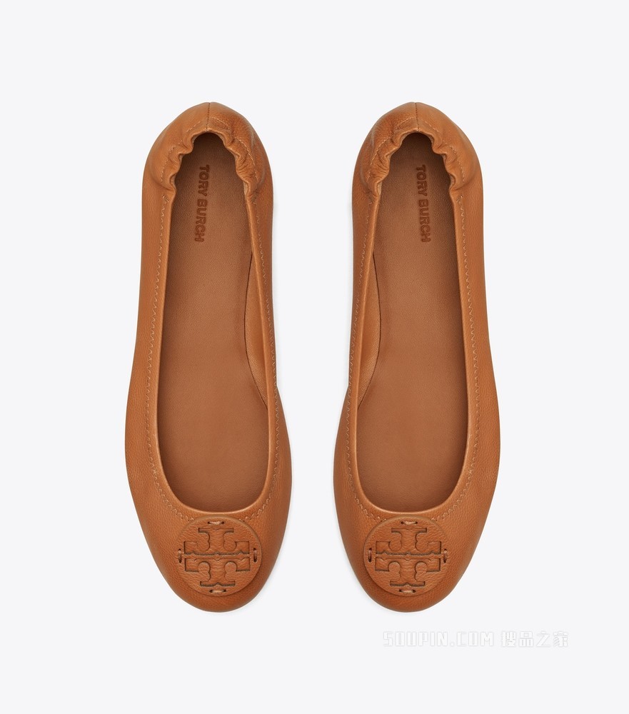Minnie 皮革 Logo 旅行芭蕾舞鞋 酒褐色