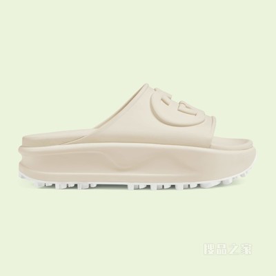 女士互扣式双G拖鞋 米白色橡胶