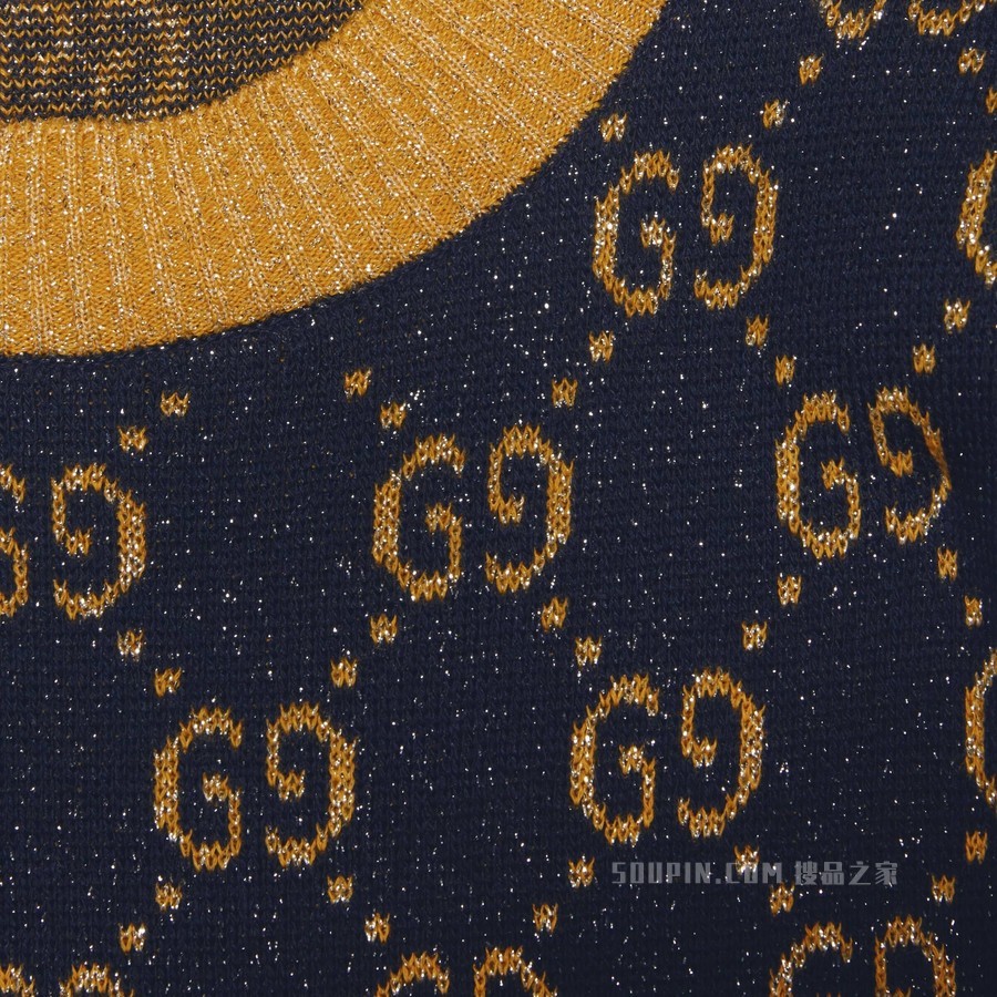 GG金银丝线提花连衣裙 蓝色和金色