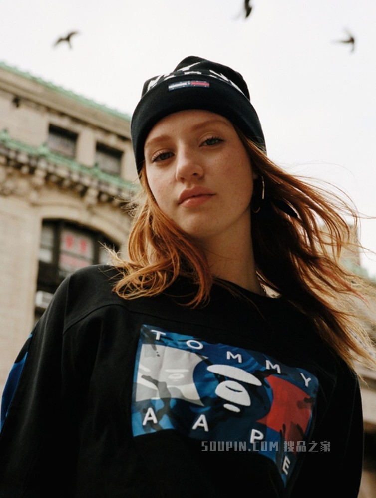 Tommy【AAPE联名】22新款春季纯棉字母提花翻边针织毛线帽01508