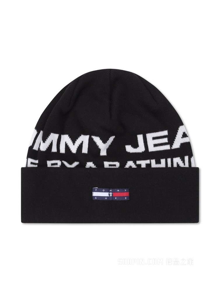 Tommy【AAPE联名】22新款春季纯棉字母提花翻边针织毛线帽01508