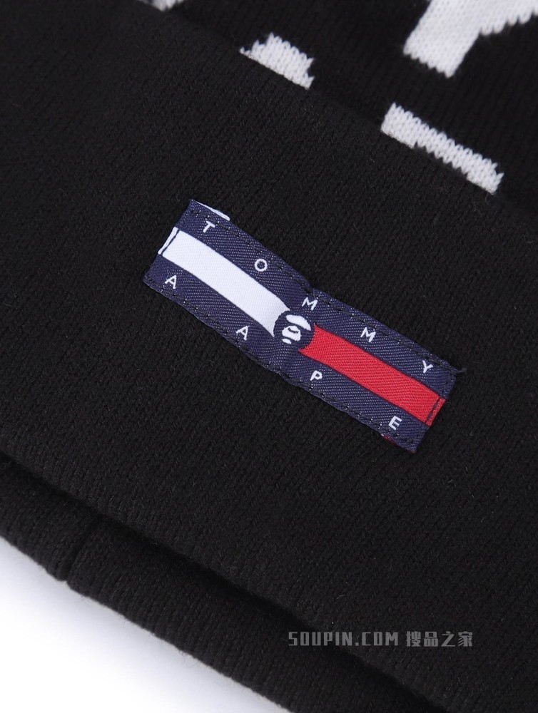 Tommy【AAPE联名】22新款春季纯棉字母提花翻边针织毛线帽01508