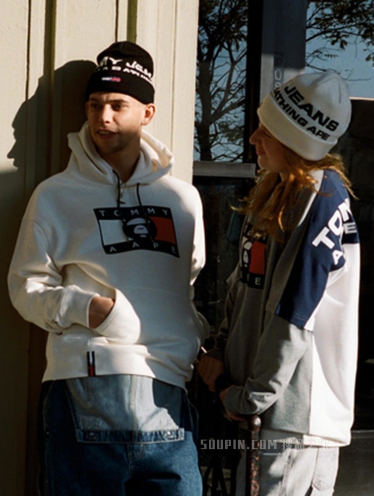 Tommy【AAPE联名】22新款春季纯棉字母提花翻边针织毛线帽01508
