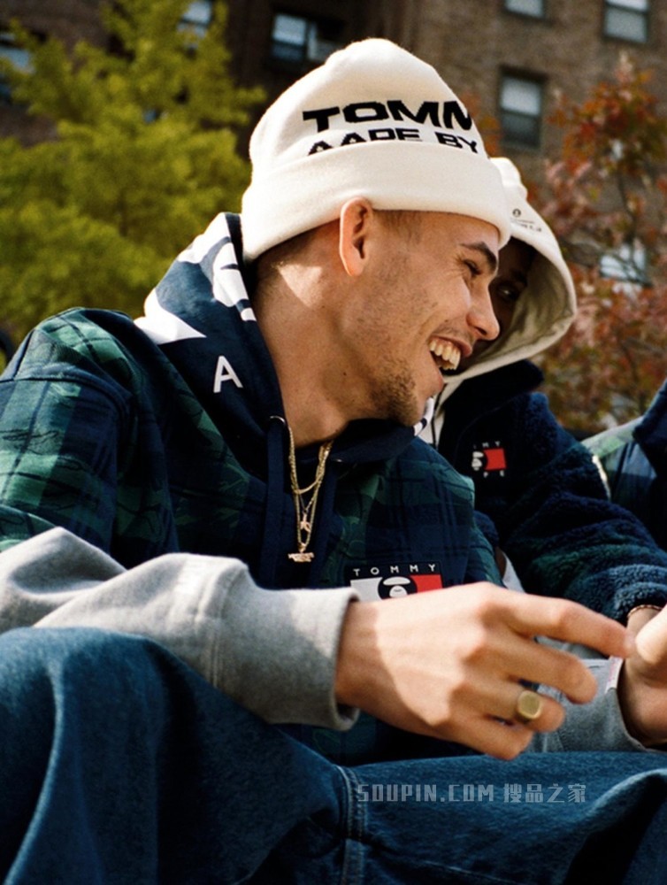 Tommy【AAPE联名】22新款春季纯棉字母提花翻边针织毛线帽01508