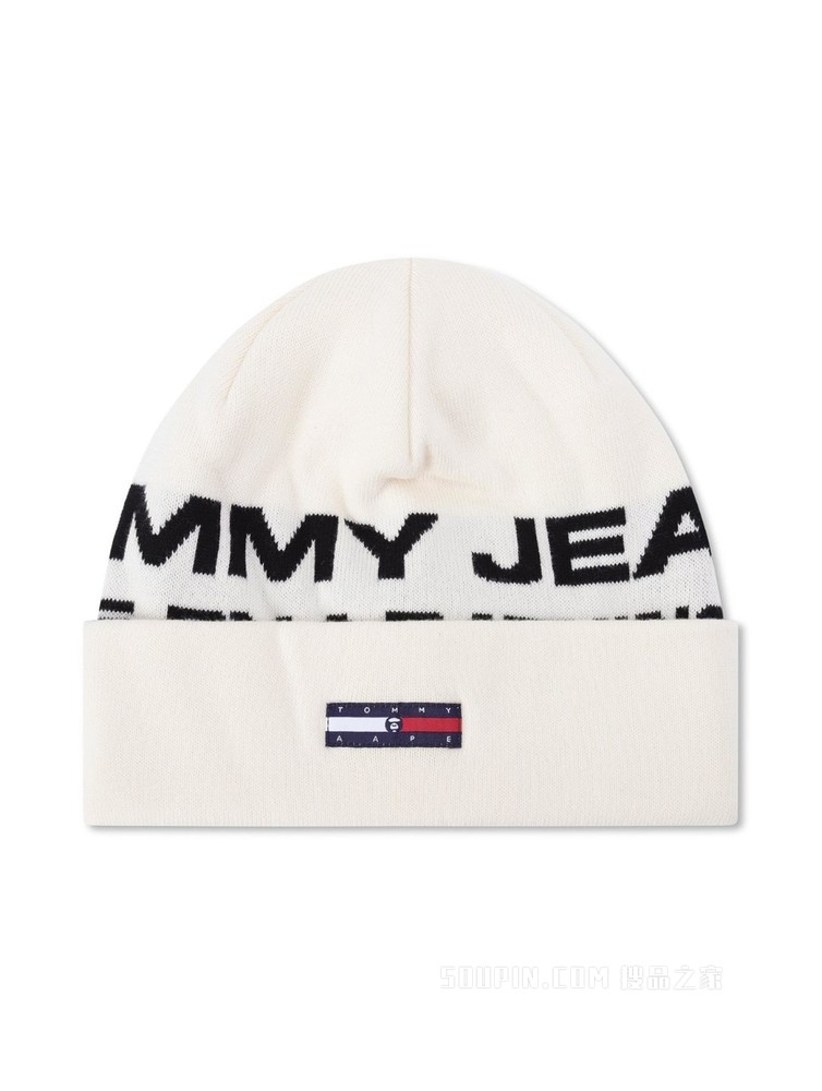 Tommy【AAPE联名】22新款春季纯棉字母提花翻边针织毛线帽01508