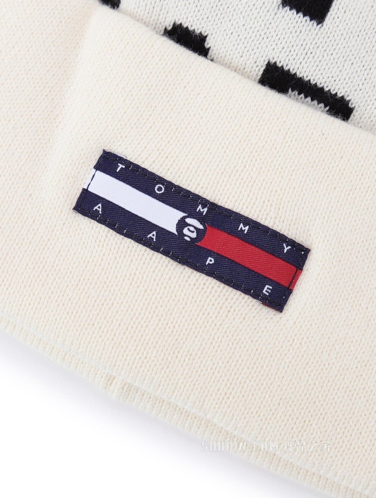 Tommy【AAPE联名】22新款春季纯棉字母提花翻边针织毛线帽01508