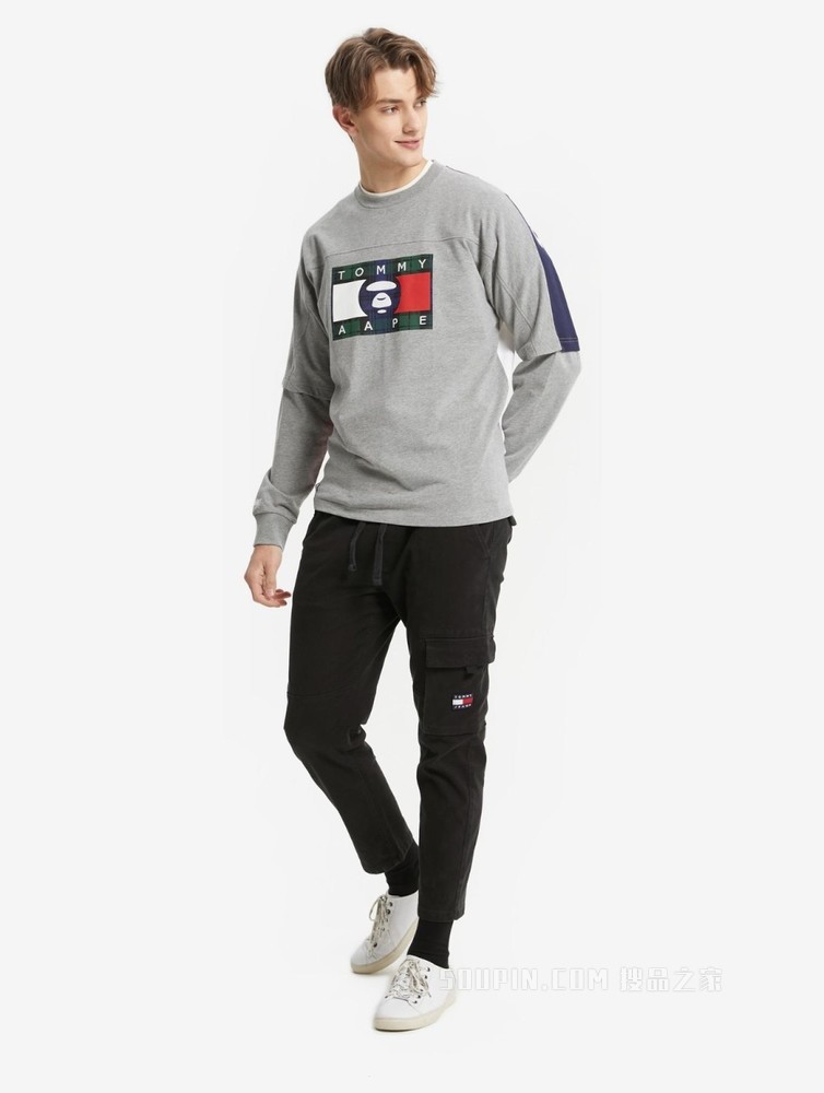 Tommy【AAPE联名】22新款春夏纯棉迷彩印花假两件长袖T恤13724