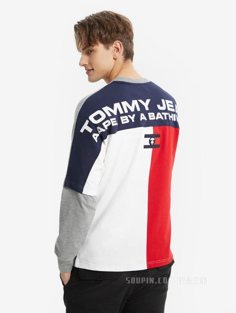 Tommy【AAPE联名】22新款春夏纯棉迷彩印花假两件长袖T恤13724