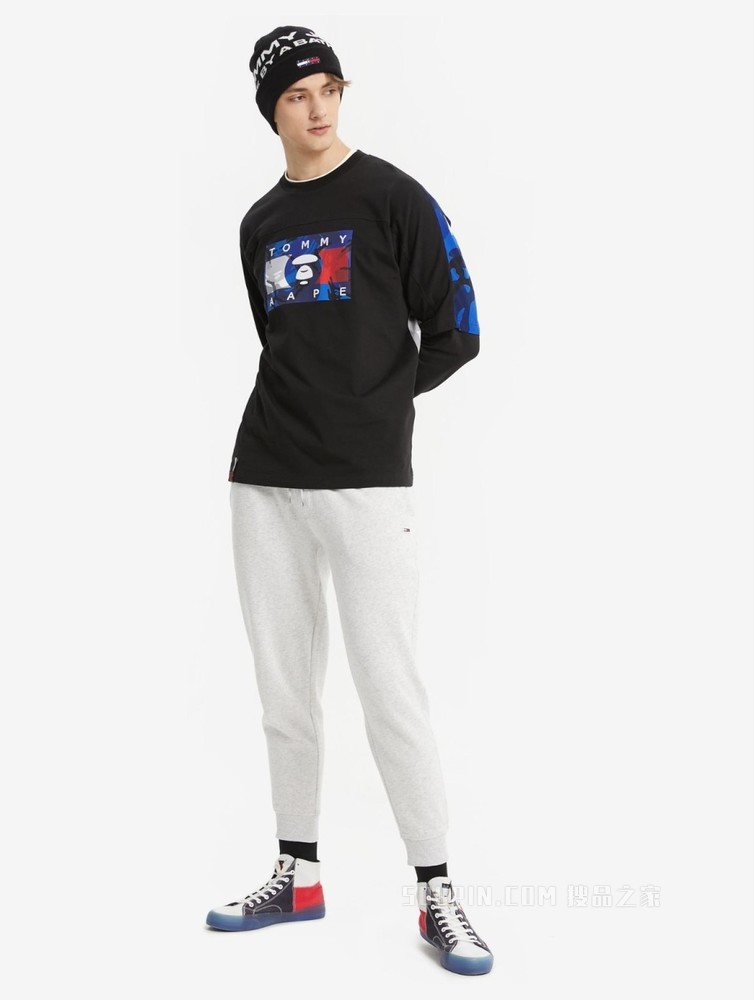 Tommy【AAPE联名】22新款春夏纯棉迷彩印花假两件长袖T恤13724