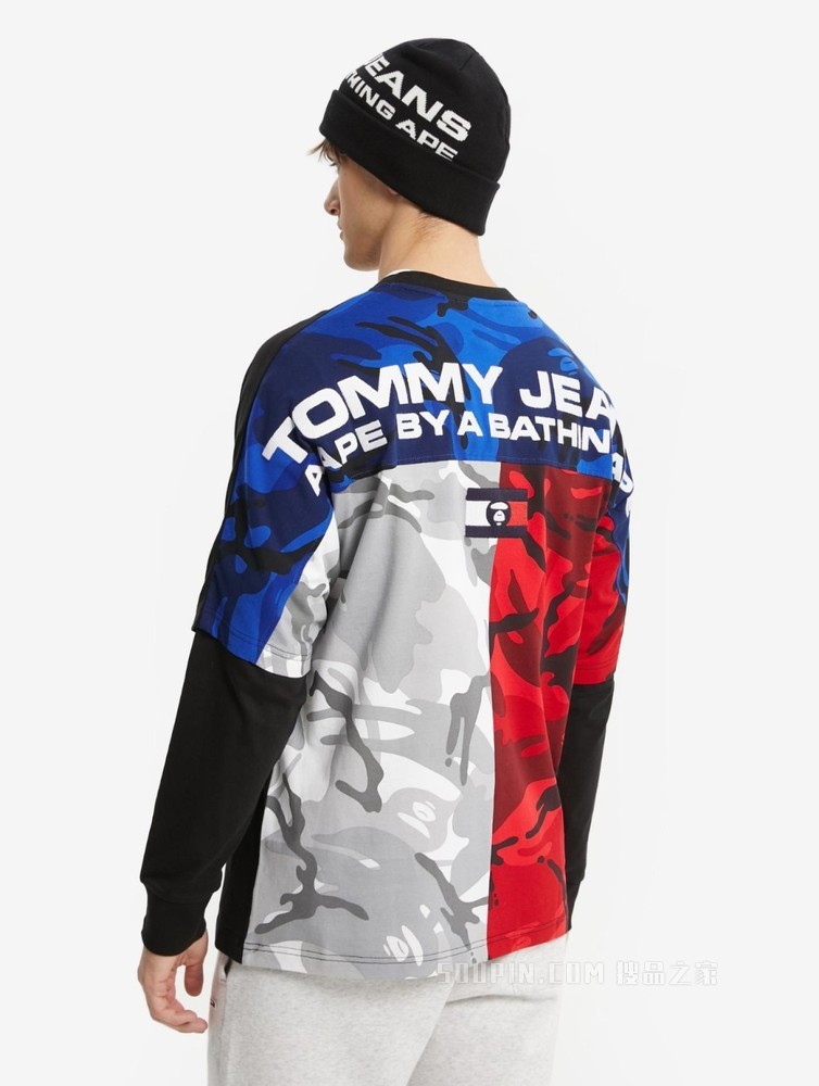 Tommy【AAPE联名】22新款春夏纯棉迷彩印花假两件长袖T恤13724