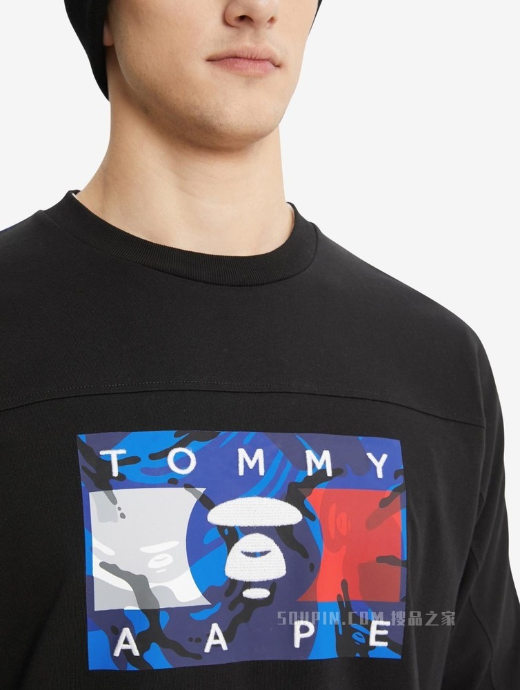Tommy【AAPE联名】22新款春夏纯棉迷彩印花假两件长袖T恤13724
