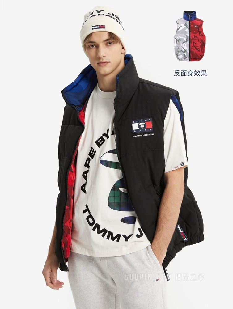 Tommy【AAPE联名】22新款春季潮流两面穿迷彩LOGO铺棉马甲13721