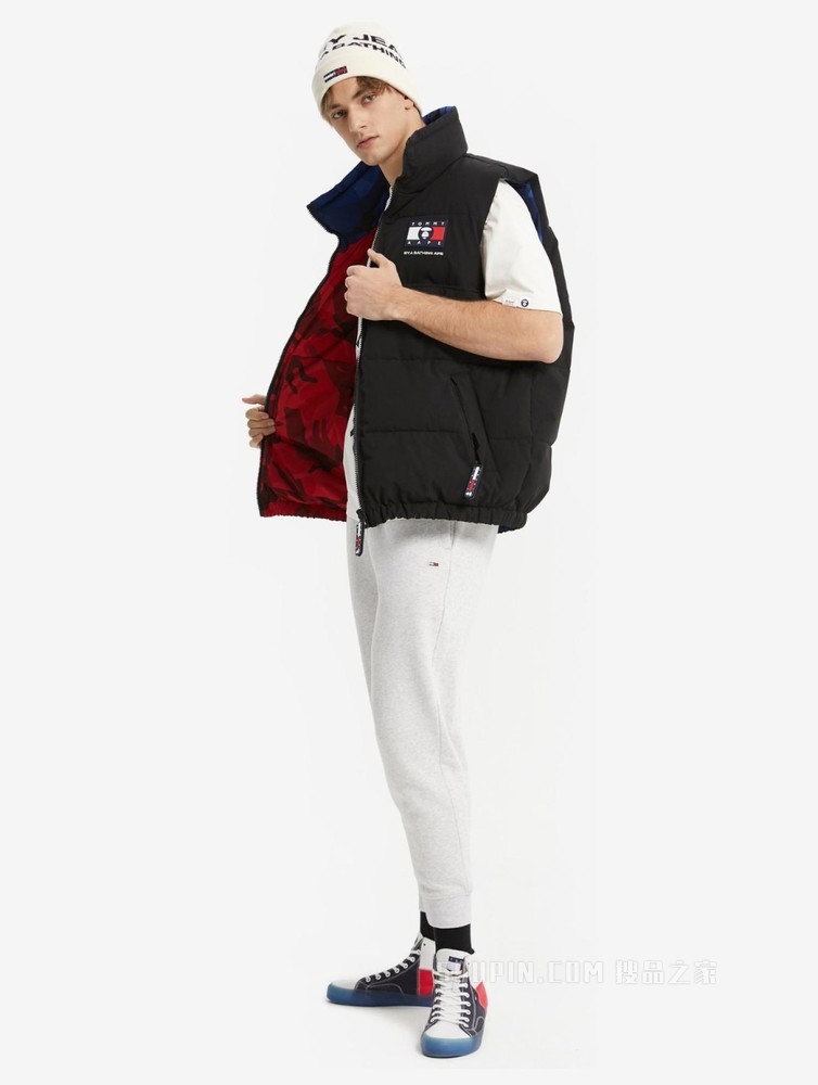 Tommy【AAPE联名】22新款春季潮流两面穿迷彩LOGO铺棉马甲13721