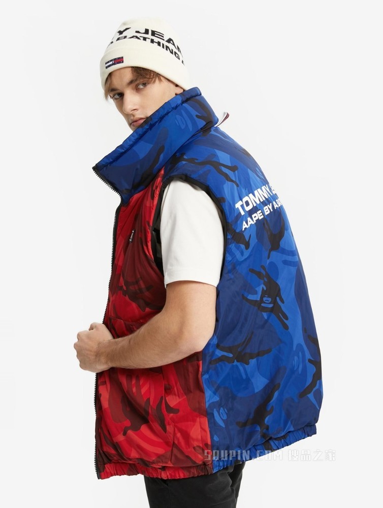 Tommy【AAPE联名】22新款春季潮流两面穿迷彩LOGO铺棉马甲13721