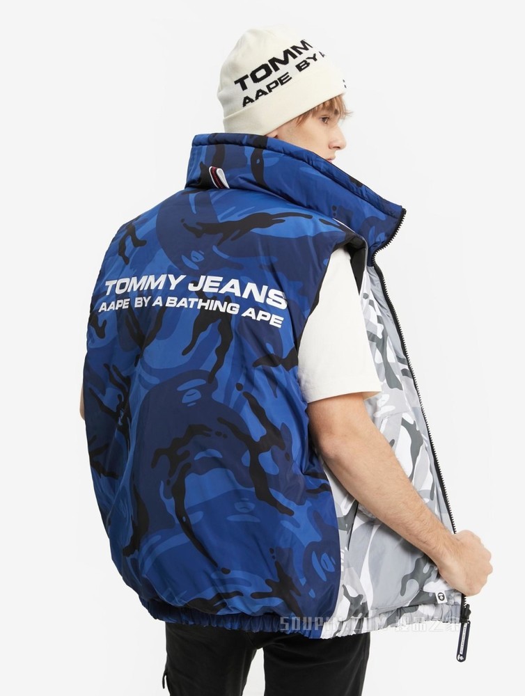 Tommy【AAPE联名】22新款春季潮流两面穿迷彩LOGO铺棉马甲13721