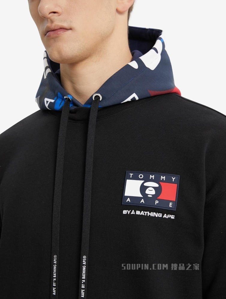 Tommy【AAPE联名】22新款春季迷彩拼接假两件抽绳连帽卫衣13731