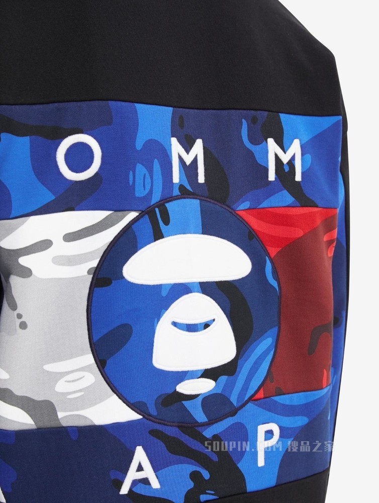 Tommy【AAPE联名】22新款春季拼接格纹LOGO宽松套头卫衣13729