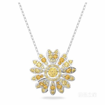 Eternal Flower 链坠, 花朵, 黄色, 镀铑
