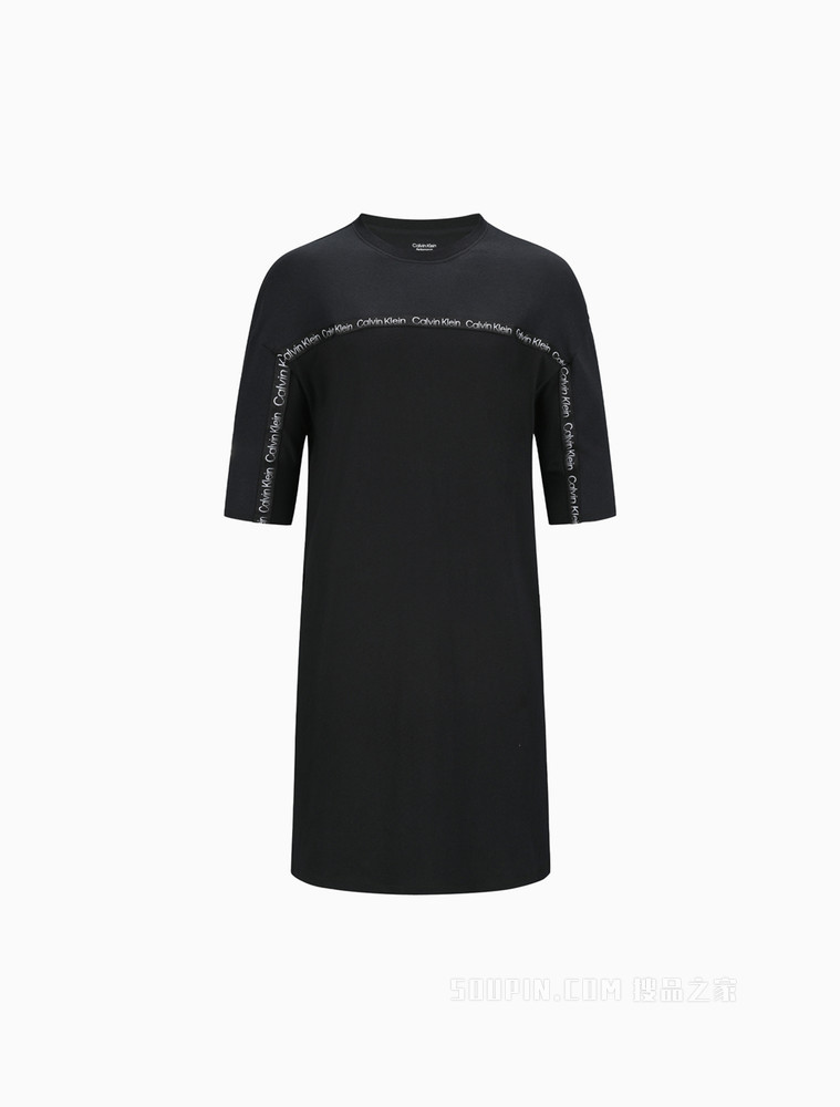 【预估到手价630】Calvin Klein 22春夏女士时尚透气圆领拼接LOGO织带宽松连衣裙4WS2D902