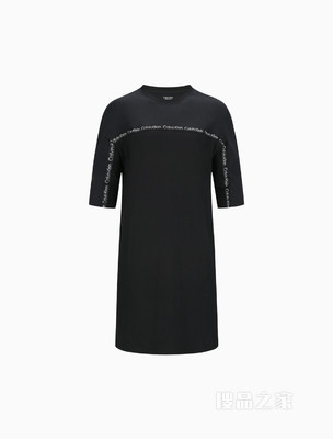 【预估到手价630】Calvin Klein 22春夏女士时尚透气圆领拼接LOGO织带宽松连衣裙4WS2D902