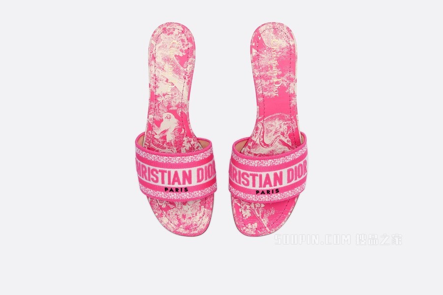 Dway 棉质带跟凉拖 亮粉色棉质刺绣茹伊印花