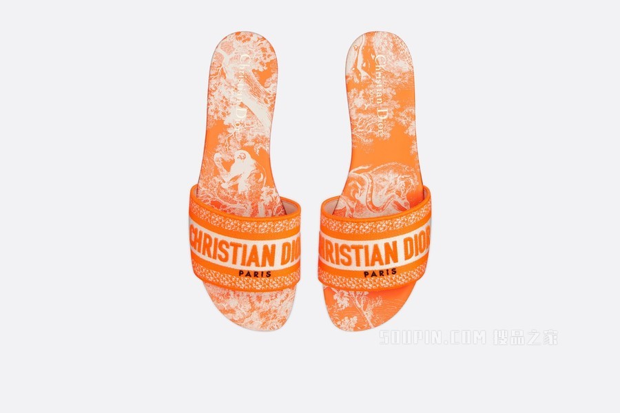 Dway 棉质凉拖 亮橙色棉质刺绣茹伊印花